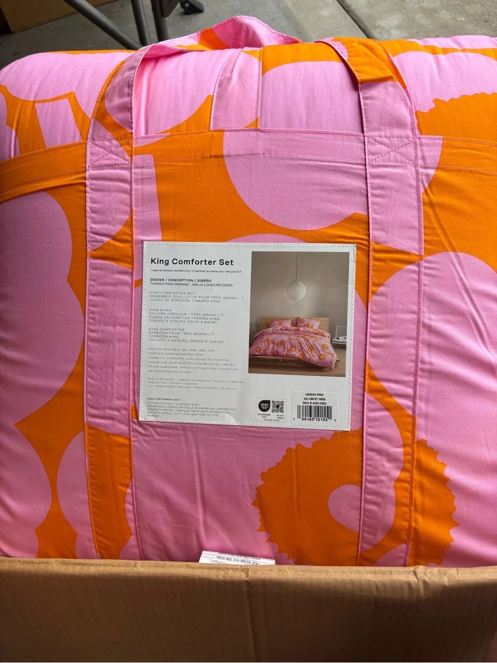 Marimekko Unikko Pink Orange Floral King Cotton Comforter Set 3PC NWT